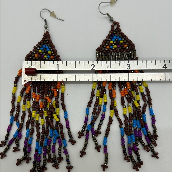 Boho Multicolored Besded pierced earrings with stoppers - Picture 5 of 5
